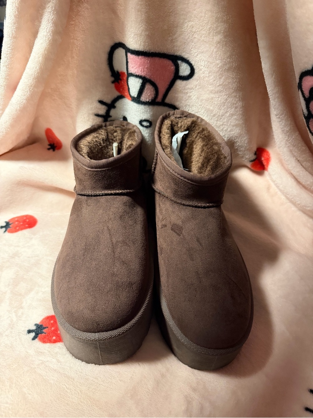 Source Unknown Brown Faux Suede Ankle Booties with Plush Lining